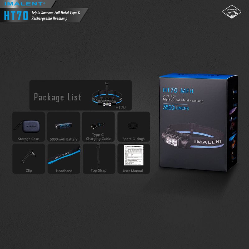 Faro Anteriore IMALENT HT70 Ricaricabile Tripla Sorgente Luminosa 3500 Lumen Ideale per Avventura Notturna Design Ergonomico e Costruzione Resistente Modalità Operative Versatili