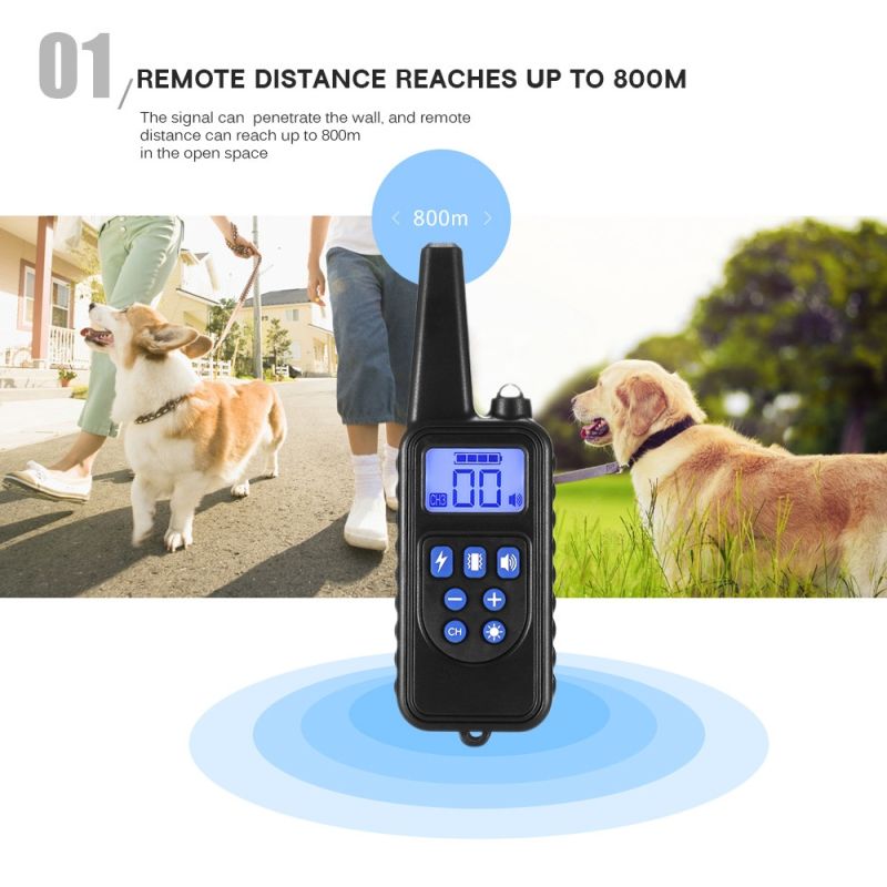 Collare di Addestramento Elettrico 800m con Telecomando per Animali Domestici Display LCD Impermeabile Ricaricabile Modalità Shock Vibrazione Suono Livelli Regolabili Per Cani Di Tutte Le Dimensioni