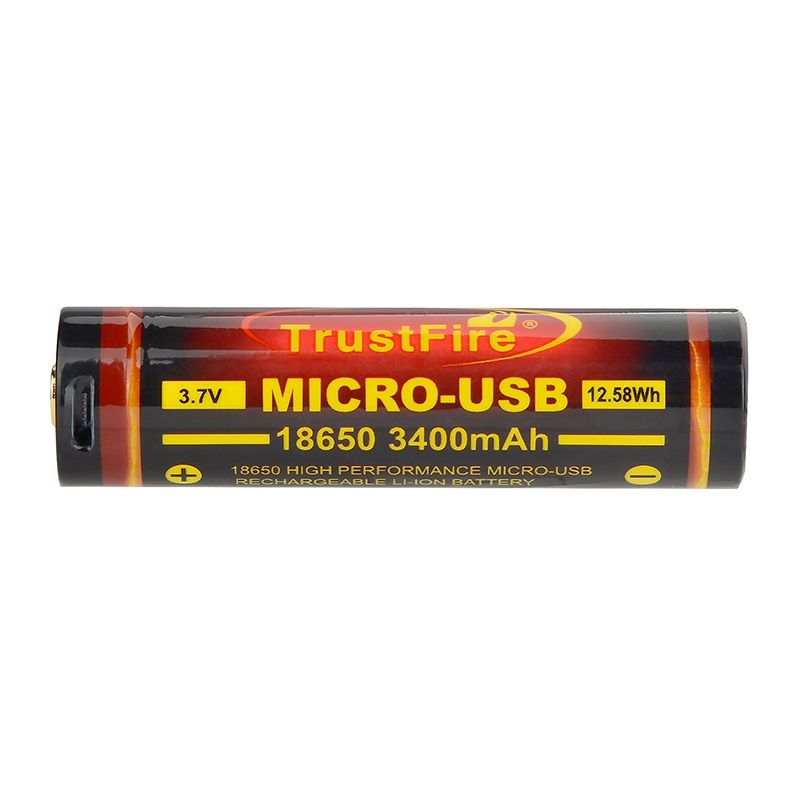 Batteria ricaricabile TrustFire 18650 3400mAh 3.7V con Micro USB per torce e droni alta capacità ed eco-compatibile per attività outdoor ed elettronica energia sostenibile