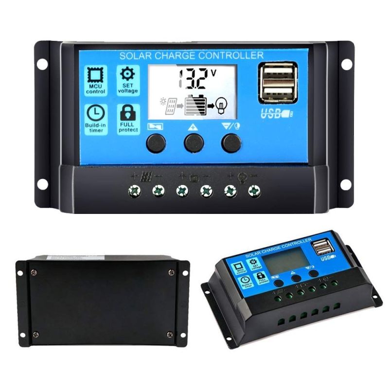 Controller di Carica Solare PWM 12V 24V per Pannelli Solari Display LCD Uscita USB Doppia Perfetto per Sistema Solare Domestico e Camper Compatibile con Batterie Gel AGM e Altro