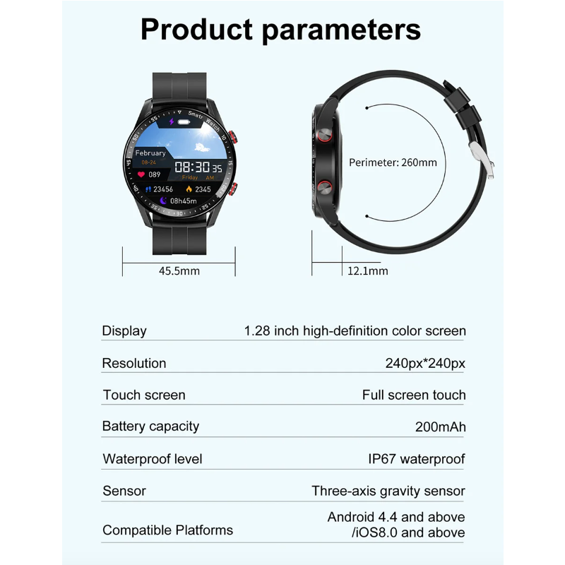 HW20 Smart Watch ECG+PPG, Chiamata Bluetooth, Impermeabile IP67, Schermo da 1.28 Pollici, Monitoraggio Salute
