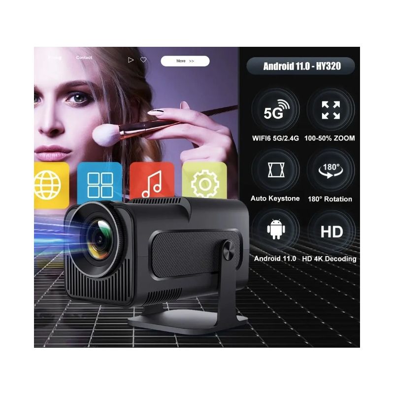 Proiettore HY320 Android 11 4K Nativo 390 ANSI Lumen per Cinema all'Aperto e Intrattenimento Domestico Design Compatto con Dual Wifi6 e Bluetooth 5.0 Esperienza Visiva Coinvolgente