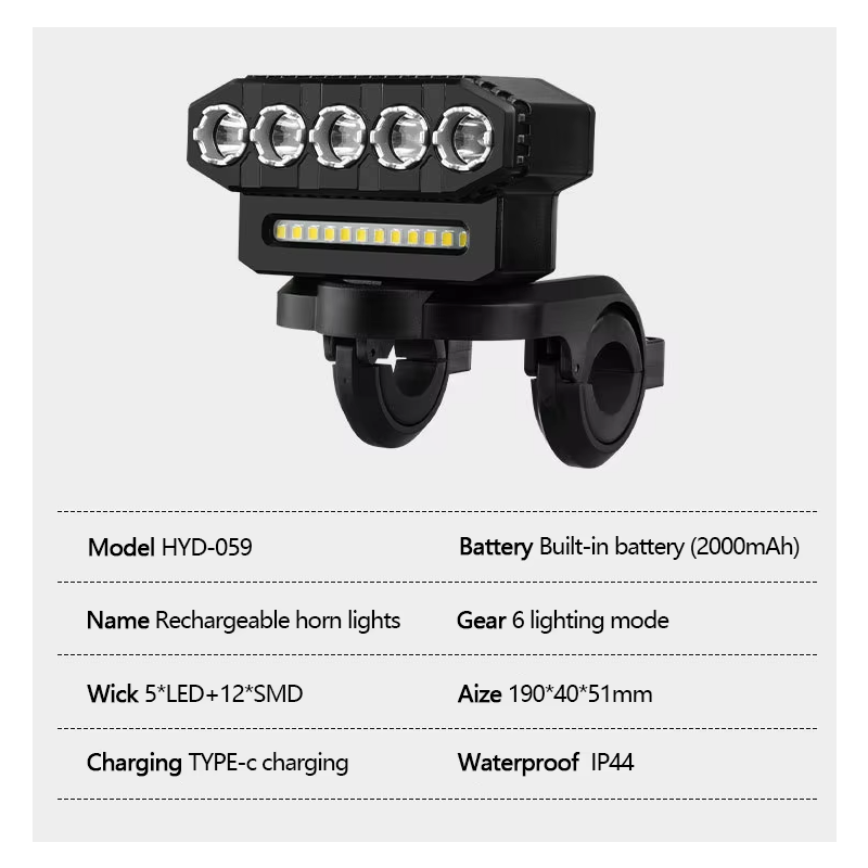 Luce Anteriore Bicicletta Ricaricabile USB con Clacson 120dB Impermeabile Accessorio Sicurezza Ciclismo per Ciclisti Avventurosi e Urbani Dual Switch per Guida Notturna Senza Problemi