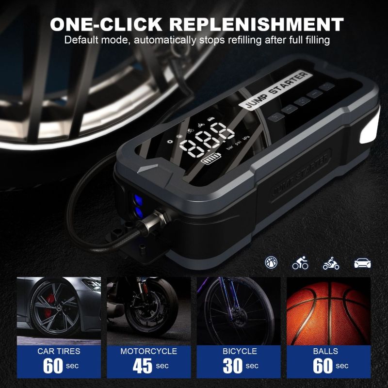 Dispositivo Avviamento Caricabatterie Portatile Power Bank 2000A Compagno Emergenza Ideale Per Problemi Batteria Auto Gonfiare Pneumatici e Palloni 150PSI Design Compatto