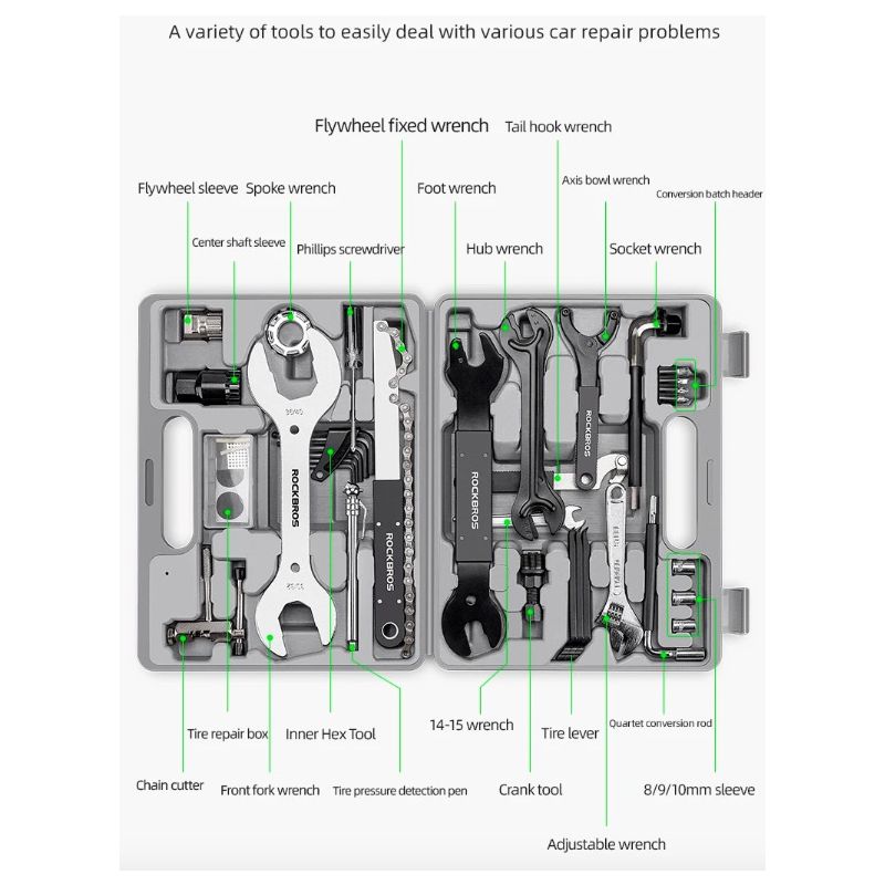 Set Riparazione Bici ROCKBROS strumenti ciclismo professionali acciaio al carbonio essenziale manutenzione compatta ciclisti seri soluzioni riparazione biciclette durevoli