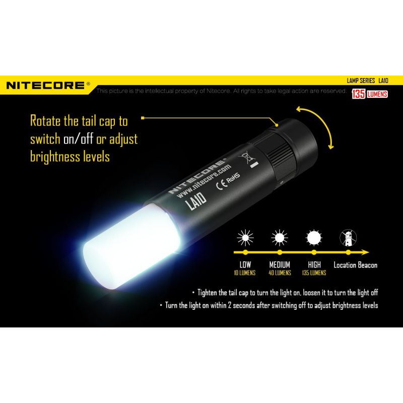 Nitecore LA10 torcia mini EDC con Nichia XP-G2 S3 LED 135 lumen torcia compatta torcia leggera da campeggio design twist-to-activate ideale per outdoor accessorio elegante