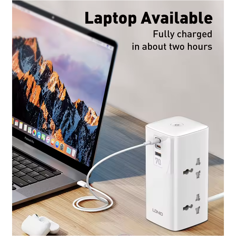 LDNIO Multipresa Verticale 70W: Caricabatterie USB-C/A Universale, Cubo Salvaspazio per Casa/Ufficio