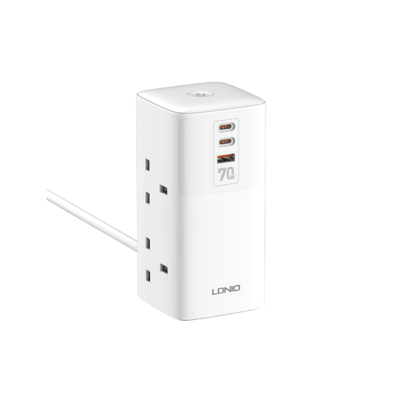 LDNIO Multipresa Verticale 70W: Caricabatterie USB-C/A Universale, Cubo Salvaspazio per Casa/Ufficio