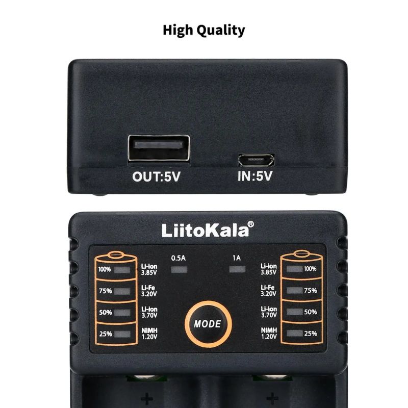 LiitoKala Lii-202 caricabatterie intelligente per batterie 3.7V Li-ion 18650 21700 NiMH con doppio canale di ricarica ingresso Micro USB uscita USB per ricarica efficiente e sicura