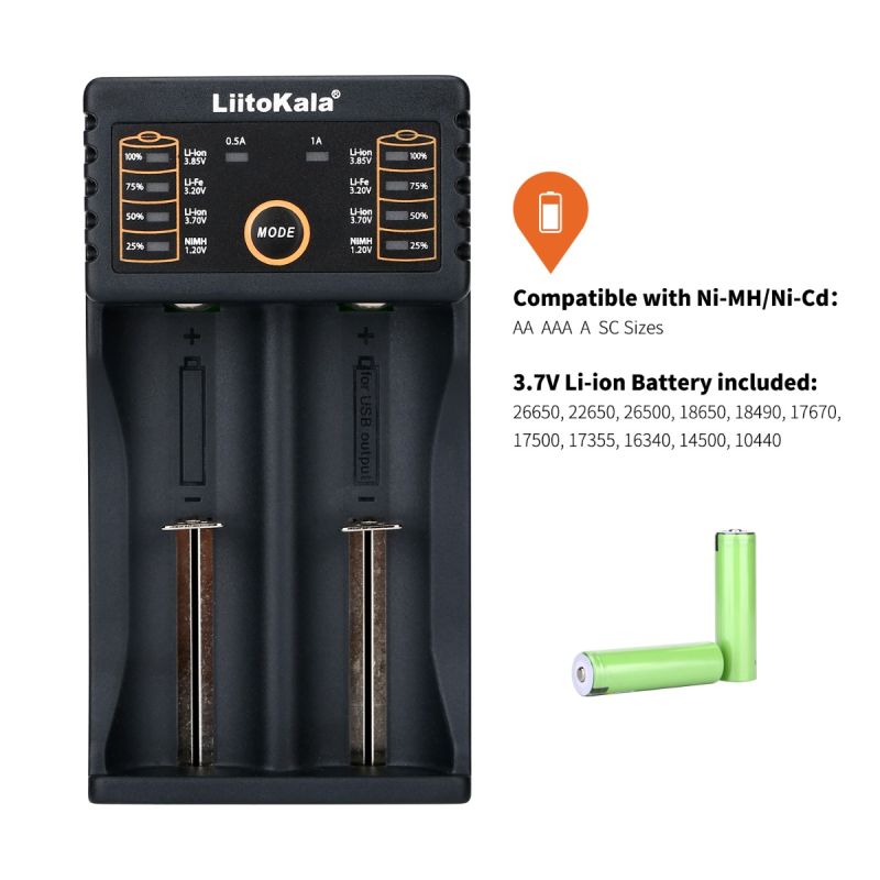 LiitoKala Lii-202 caricabatterie intelligente per batterie 3.7V Li-ion 18650 21700 NiMH con doppio canale di ricarica ingresso Micro USB uscita USB per ricarica efficiente e sicura