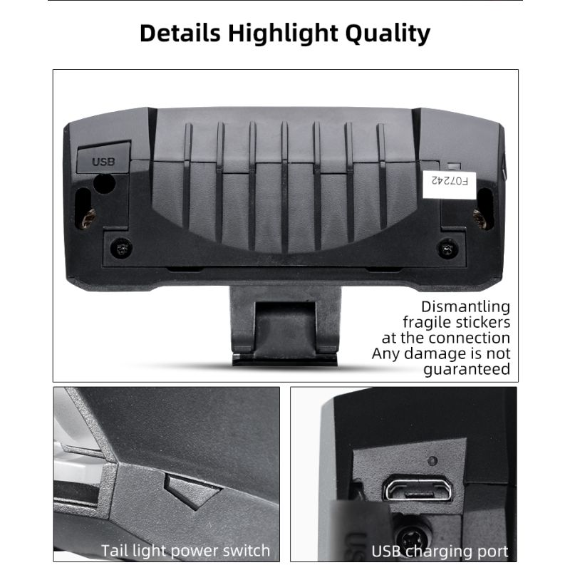 ROCKBROS LKWD-R1 Luce per bici LED USB Smart con telecomando senza fili e laser stradale ideale per ciclismo urbano e mountain biking massima sicurezza e visibilità