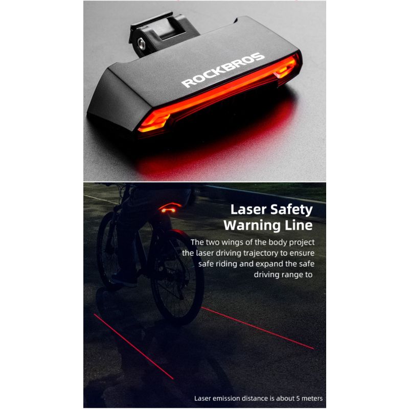 ROCKBROS LKWD-R1 Luce per bici LED USB Smart con telecomando senza fili e laser stradale ideale per ciclismo urbano e mountain biking massima sicurezza e visibilità