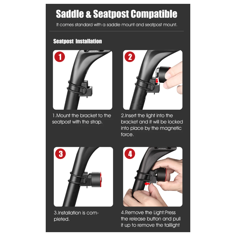 Gaciron LOOP-100 Fanali Posteriori per Bici Alta Luminosità Sensore Freno Design Magnetico in Lega di Alluminio Accessorio Resistente e Leggero per Sicurezza in Ciclismo e Visibilità
