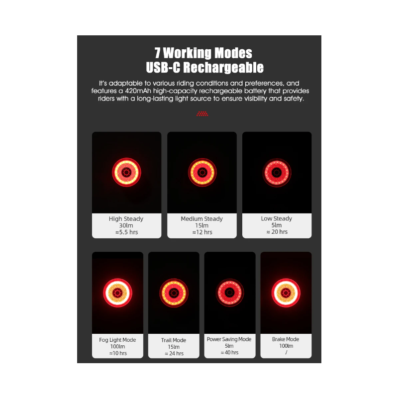 Gaciron LOOP-100 Fanali Posteriori per Bici Alta Luminosità Sensore Freno Design Magnetico in Lega di Alluminio Accessorio Resistente e Leggero per Sicurezza in Ciclismo e Visibilità