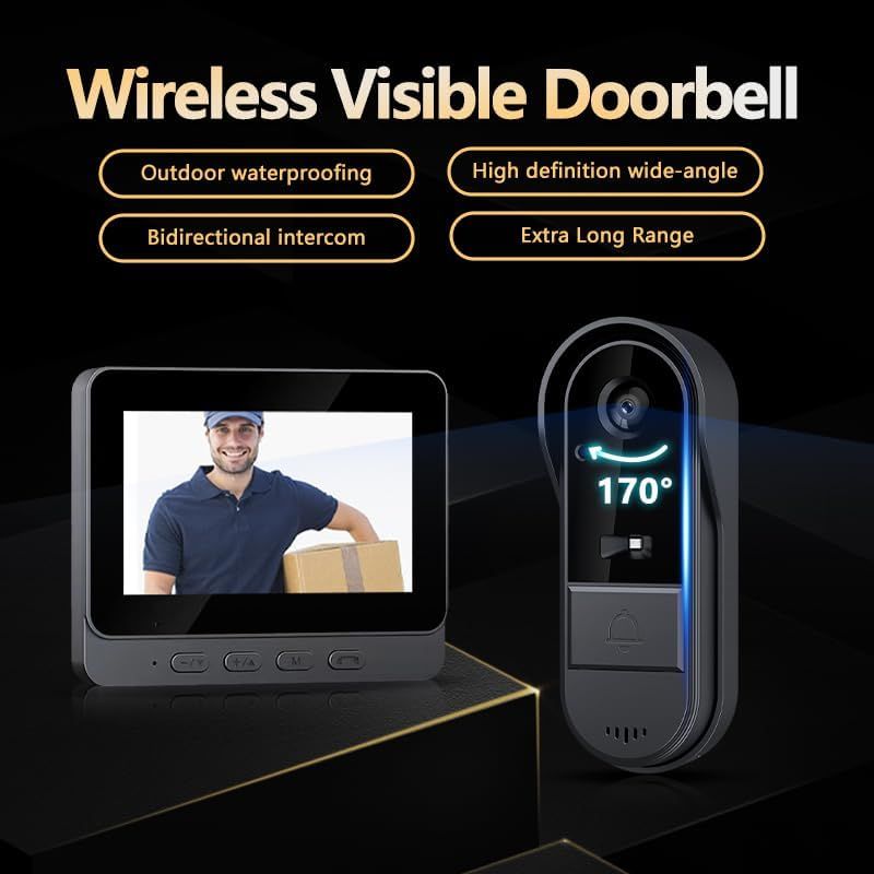 Videocitofono wireless campanello video sicurezza domestica con schermo monitor 43 pollici visione notturna audio bidirezionale installazione facile senza abbonamento WiFi design durevole