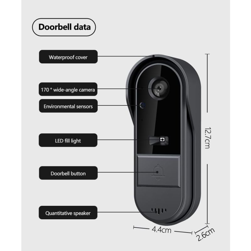 Videocitofono wireless campanello video sicurezza domestica con schermo monitor 43 pollici visione notturna audio bidirezionale installazione facile senza abbonamento WiFi design durevole