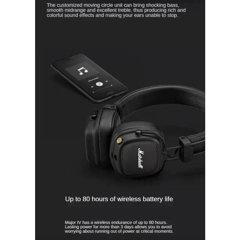 Cuffie Bluetooth Marshall Major IV suono caratteristico bassi potenti ricarica wireless cuffie eleganti design durevole comfort ergonomico per appassionati di musica esperienza audio premium