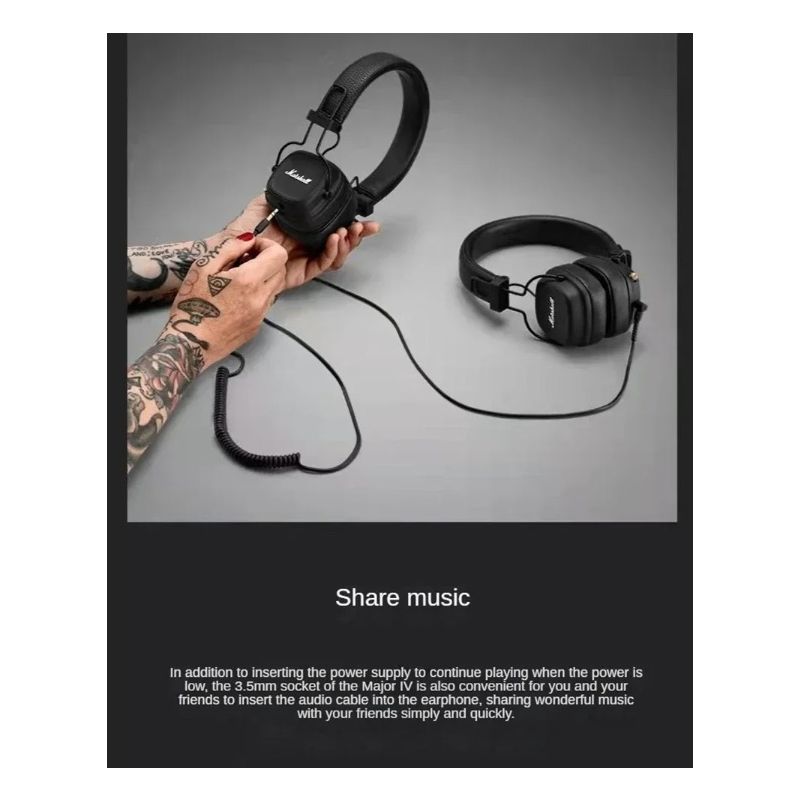 Cuffie Bluetooth Marshall Major IV suono caratteristico bassi potenti ricarica wireless cuffie eleganti design durevole comfort ergonomico per appassionati di musica esperienza audio premium
