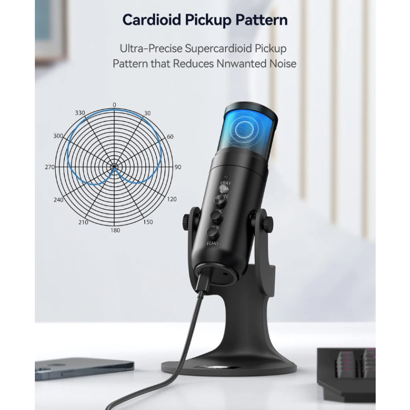 MU900PRO Microfono USB RGB per Creatori di Contenuti Alta Qualità Audio Design Accattivante Perfetto per Streaming Podcasting e Illuminazione RGB Dinamica