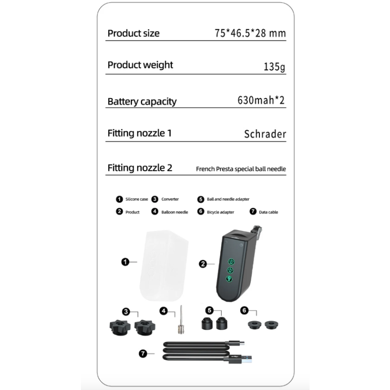 Mini Pompa di Aria Elettrica Portatile HT09mini Pompa Compatta per Biciclette con Sensore di Pressione Alta Precisione Gonfiatore per Pneumatici Ricaricabile Ideale per Ciclisti