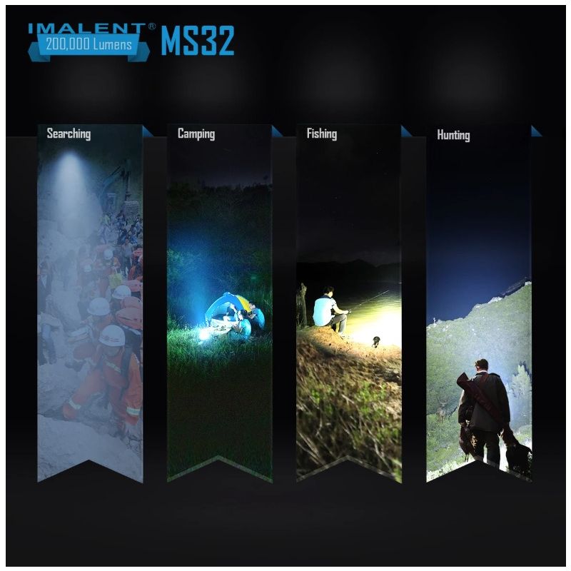 Torcia LED ad alta potenza IMALENT MS32 200000 lumen per illuminazione esterna con distanza del raggio incredibile e costruzione robusta in alluminio aeronautico per esplorazioni e sicurezza