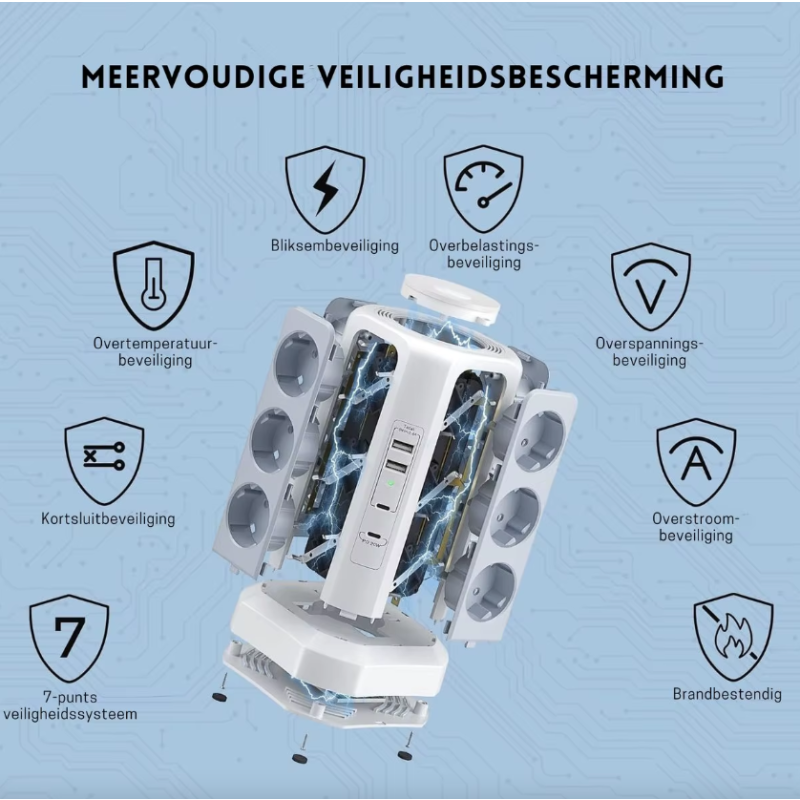 XT-G3211 Multipresa Ciabatta Elettrica Protezione Sovratensione 4000W 16A con USB e Luce Notturna, Multi-Plug Presa EU