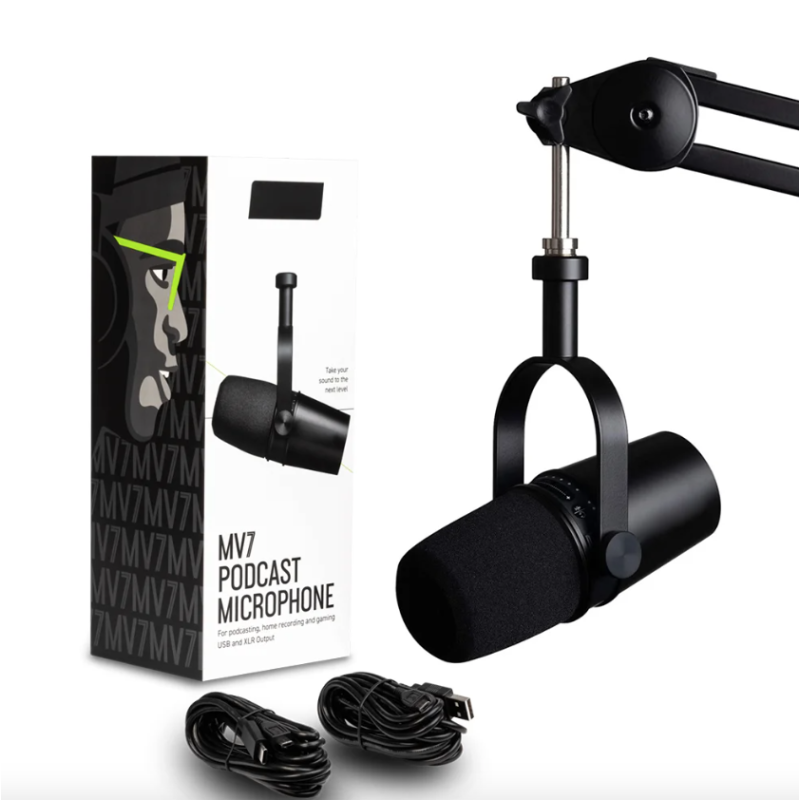 Microfono Dinamico Professionale MV7 per Podcast Registrazione Vocale Microfono Cardioide per Smartphone e Computer Suono di Alta Qualità Chiarezza Audio Design Elegante