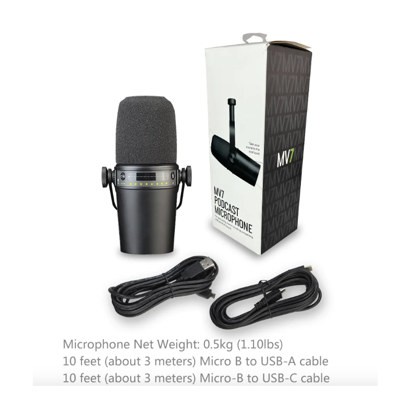 Microfono Dinamico Professionale MV7 per Podcast Registrazione Vocale Microfono Cardioide per Smartphone e Computer Suono di Alta Qualità Chiarezza Audio Design Elegante