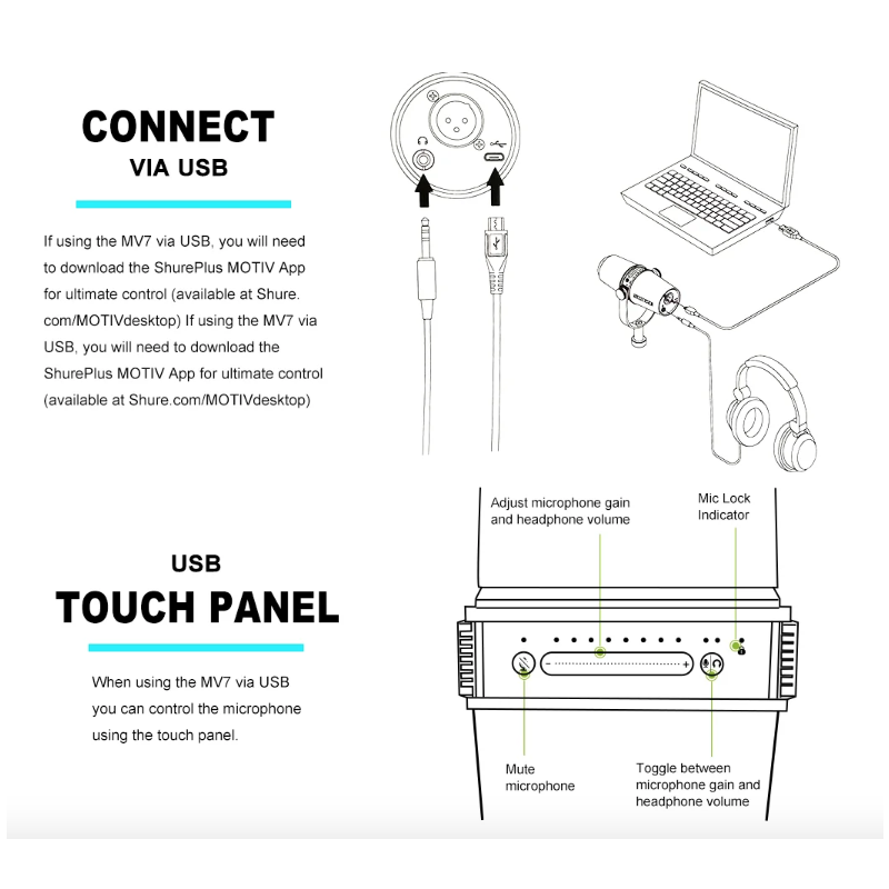 Microfono Dinamico Professionale MV7 per Podcast Registrazione Vocale Microfono Cardioide per Smartphone e Computer Suono di Alta Qualità Chiarezza Audio Design Elegante