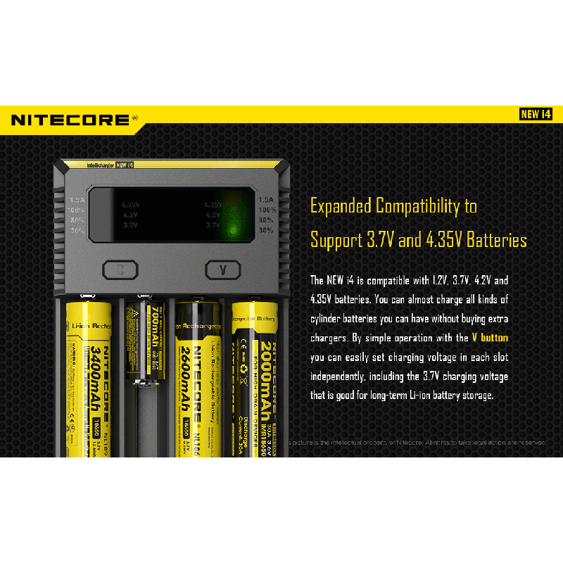 Scopri Nitecore Nuovo Caricabatterie Ionico I4 compatto con compatibilità ampia Li-ion IMR LifePo4 Ni-MH ricarica intelligente sicurezza avanzata indicatore LED accessorio tecnologico