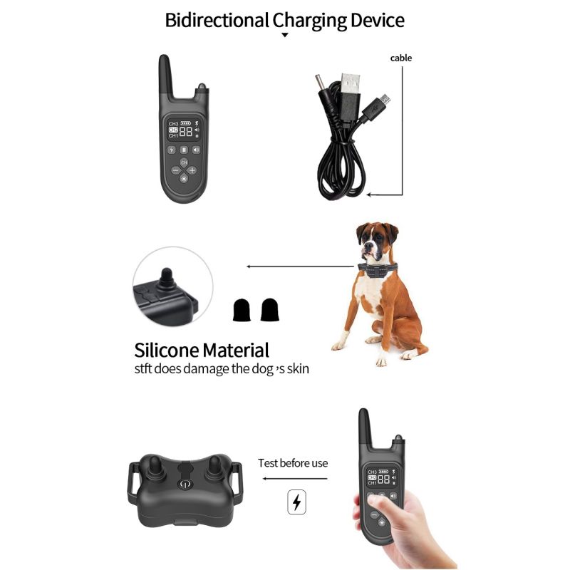 Collare d'Addestramento per Cani Impermeabile Ricaricabile con Display LCD e Telecomando Ideale per Addestramento All'aperto e Correzione Comportamento Canino Sicuro per Tutte le Taglie 800m