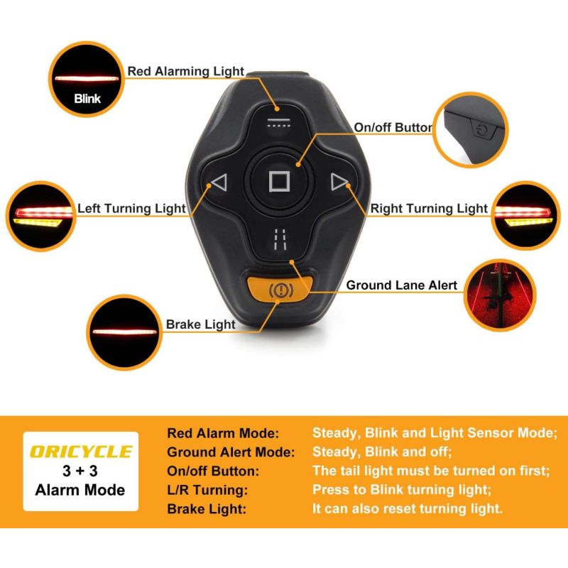 Ampulla C1 Fanale Posteriore Bici LED Ricaricabile, Telecomando Bici. Indicatori, Proiettore Corsia, Sicurezza Ciclismo.