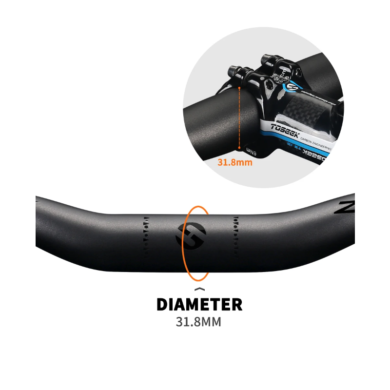 Manubrio per Bicicletta TOSEEK ZF-ONE MTB in Fibra di Carbonio 31.8mm x 580mm-760mm Design Nero Opaco Leggero Accessorio di Qualità Premium per Prestazioni e Guida Efficiente