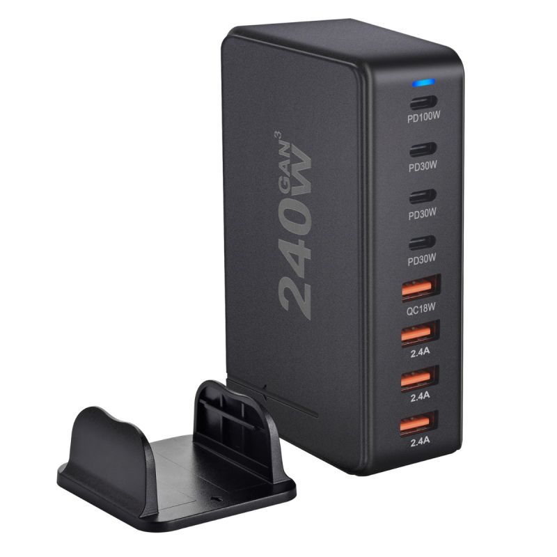 Caricatore GaN da tavolo 240W con tecnologia Nitruro di Gallio 8 porte USB tipo C PD multi-dispositivo ricarica intelligente per smartphone laptop tablet efficienza superiore