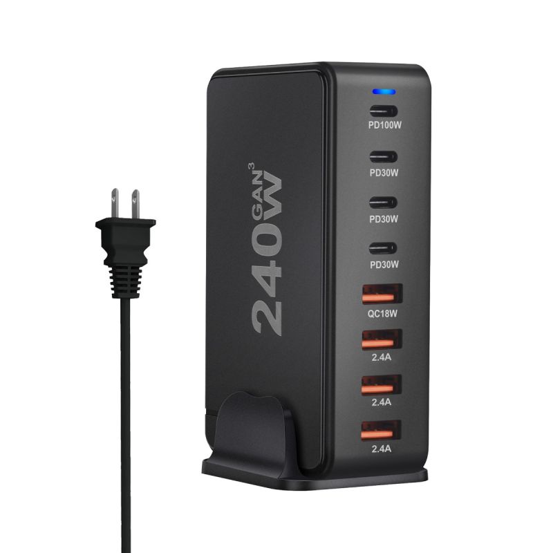 Caricatore GaN da tavolo 240W con tecnologia Nitruro di Gallio 8 porte USB tipo C PD multi-dispositivo ricarica intelligente per smartphone laptop tablet efficienza superiore