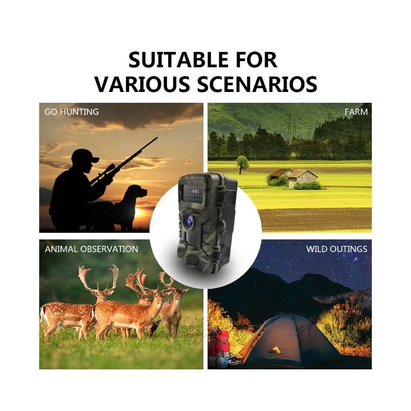 Scopri PR700 Fotocamera per sentieri a infrarossi con rilevamento del movimento e visione notturna Ideale per monitoraggio fauna selvatica e sicurezza domestica Filigrana temporale inclusa