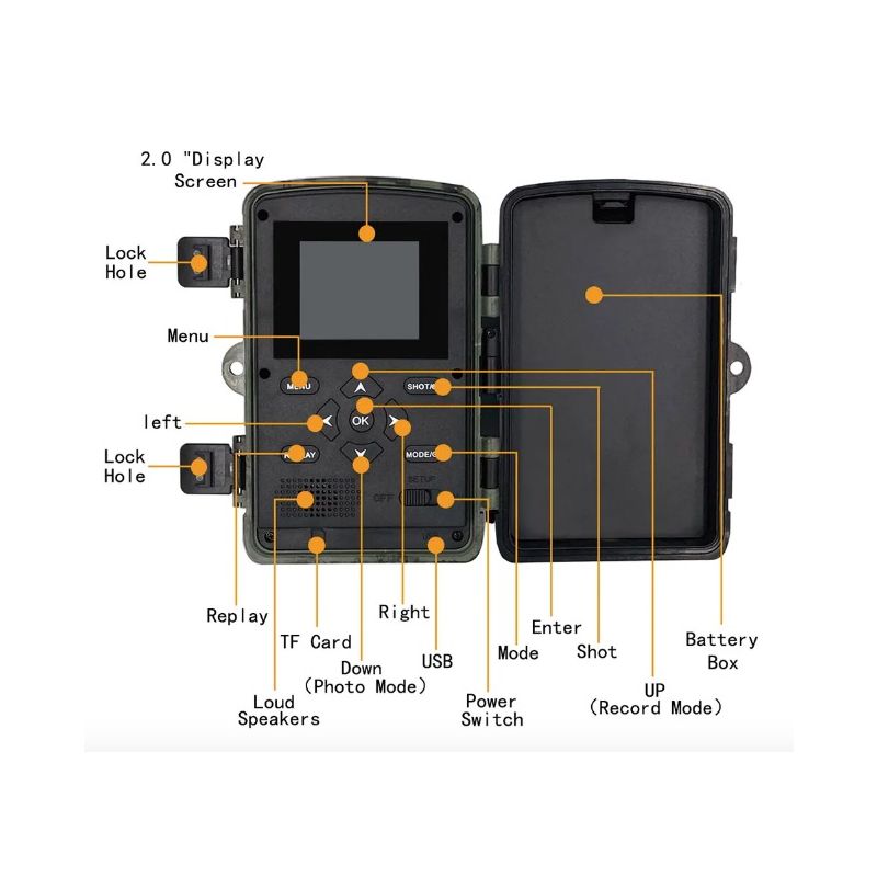 Scopri PR700 Fotocamera per sentieri a infrarossi con rilevamento del movimento e visione notturna Ideale per monitoraggio fauna selvatica e sicurezza domestica Filigrana temporale inclusa