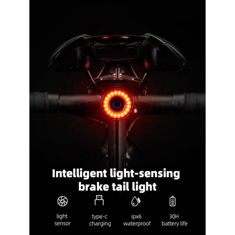 Fanale posteriore ROCKBROS Q3 per ciclismo notturno MTB bici da strada con sensore intelligente impermeabile IPX6 visibilità ottimale accessorio sicurezza per biciclette