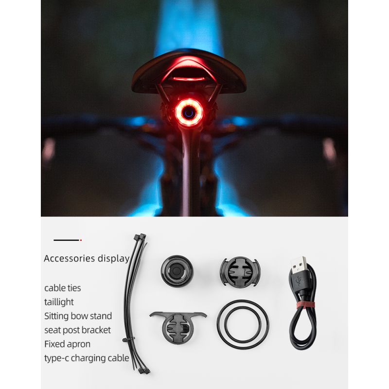 Fanale posteriore ROCKBROS Q3 per ciclismo notturno MTB bici da strada con sensore intelligente impermeabile IPX6 visibilità ottimale accessorio sicurezza per biciclette