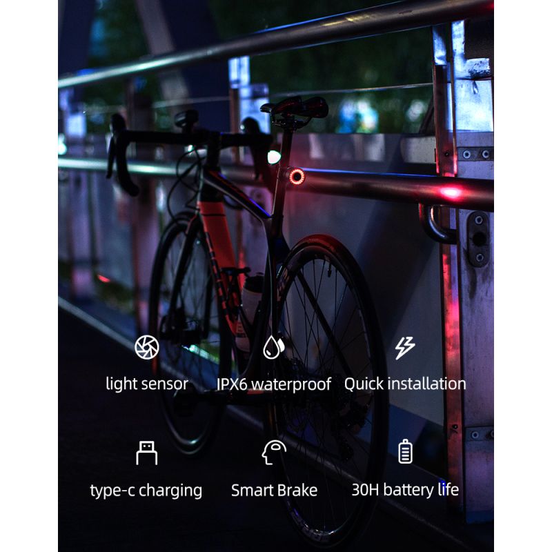 Fanale posteriore ROCKBROS Q3 per ciclismo notturno MTB bici da strada con sensore intelligente impermeabile IPX6 visibilità ottimale accessorio sicurezza per biciclette
