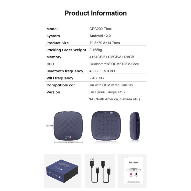 CarlinKit CarPlay Ai Box QCM6125 Android 12 Streaming Box 8G 128G Connettività Wireless Compatibile CarPlay OEM IPTV Netflix Trasforma Infotainment Auto con Intrattenimento Illimitato