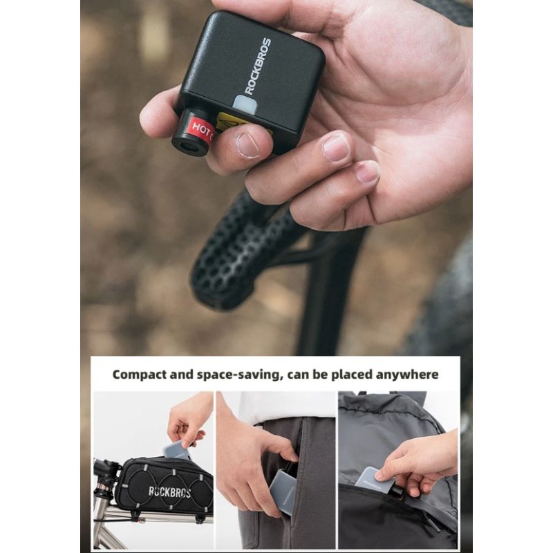 ROCKBROS Pompa Elettrica Portatile per Bici 100PSI Gonfiatore Ricaricabile per Auto Moto Compatta Potente Perfetta per Manutenzione Pneumatici e Gonfiaggio a Lunga Distanza