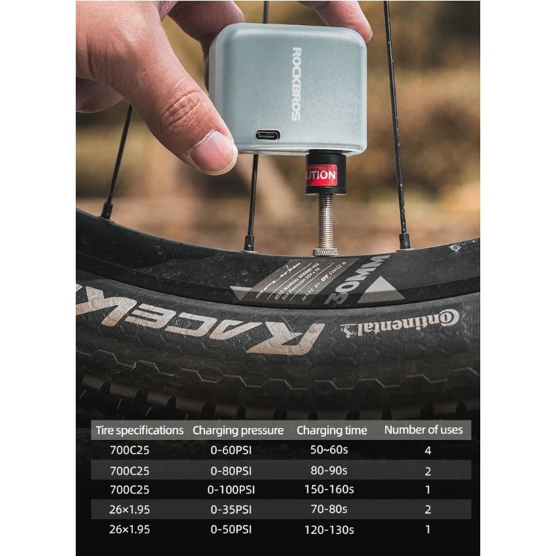 ROCKBROS Pompa Elettrica Portatile per Bici 100PSI Gonfiatore Ricaricabile per Auto Moto Compatta Potente Perfetta per Manutenzione Pneumatici e Gonfiaggio a Lunga Distanza