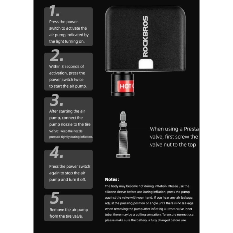 ROCKBROS Pompa Elettrica Portatile per Bici 100PSI Gonfiatore Ricaricabile per Auto Moto Compatta Potente Perfetta per Manutenzione Pneumatici e Gonfiaggio a Lunga Distanza