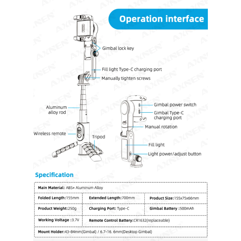 Q18 Selfie Stick Rotazione 360 e Stabilizzatore Cardanico per Fotografia Mobile Gadget Fotografico per Scatti Creativi e Stabili Accessorio Perfetto e Facile da Usare