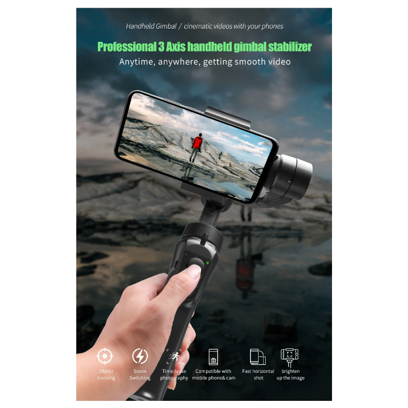 F6 Stabilizzatore 3 Assi Stabilizzatore Portatile per Smartphone e Action Camera con Modalità di Stabilizzazione e Controllo Zoom Manuale per Riprese di Qualità Professionale