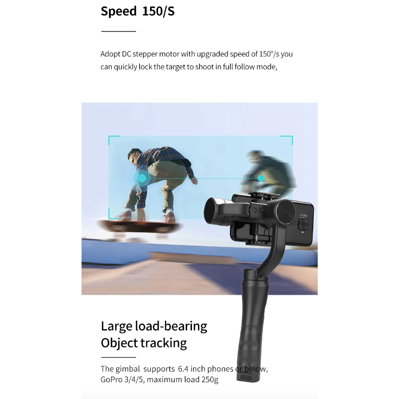 F6 Stabilizzatore 3 Assi Stabilizzatore Portatile per Smartphone e Action Camera con Modalità di Stabilizzazione e Controllo Zoom Manuale per Riprese di Qualità Professionale