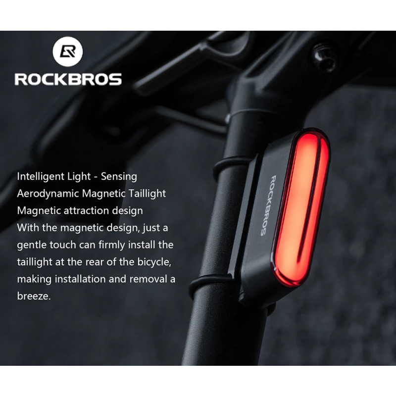 ROCKBROS Fanale Posteriore Bici Magnetico IPX6 Impermeabile 7 Modalità Smart Sensore Notte Luce Sicurezza