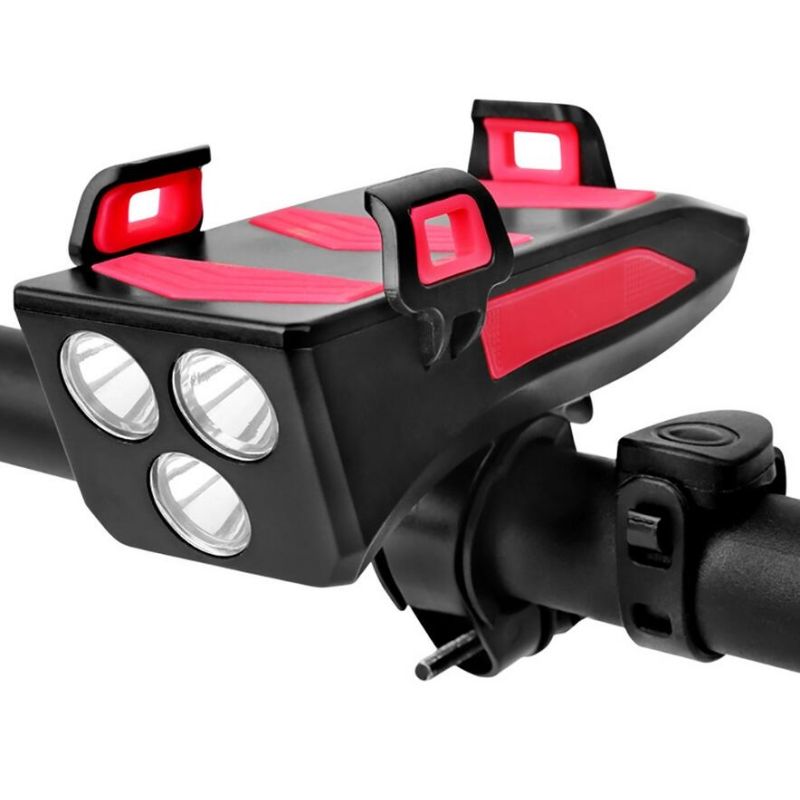 Luce per Bicicletta Multifunzione 4 in 1 lumen clacson potente supporto per telefono Sicurezza e Visibilità in Ciclismo Urbano e Avventure Notturne Accessori da Ciclismo