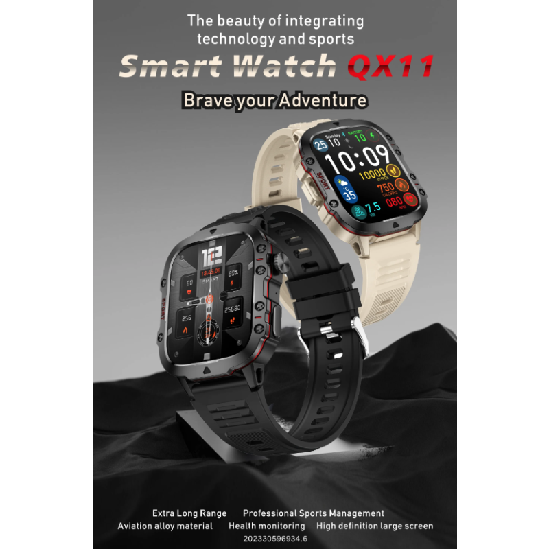 Smartwatch QX11 Uomo IP68 5ATM Chiamata BT Outdoor Sport Fitness Tracker Monitor Salute 1.96